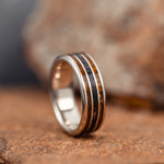 The Saros in Gold | Men's Gold Wedding Band with Meteorite & Fossilized Amber