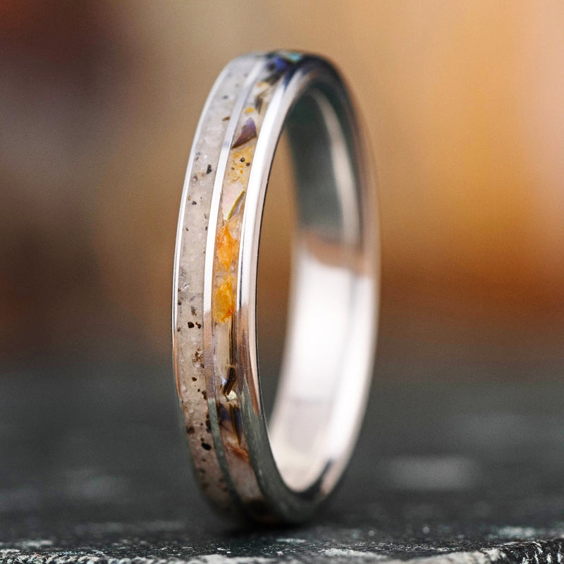 The Beach Comber | Women's Silver Wedding Band with Abalone Shell, Ora ...