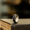 The Speakeasy | Men's Gold Wedding Band with Wide Channel Whiskey Barrel Wood