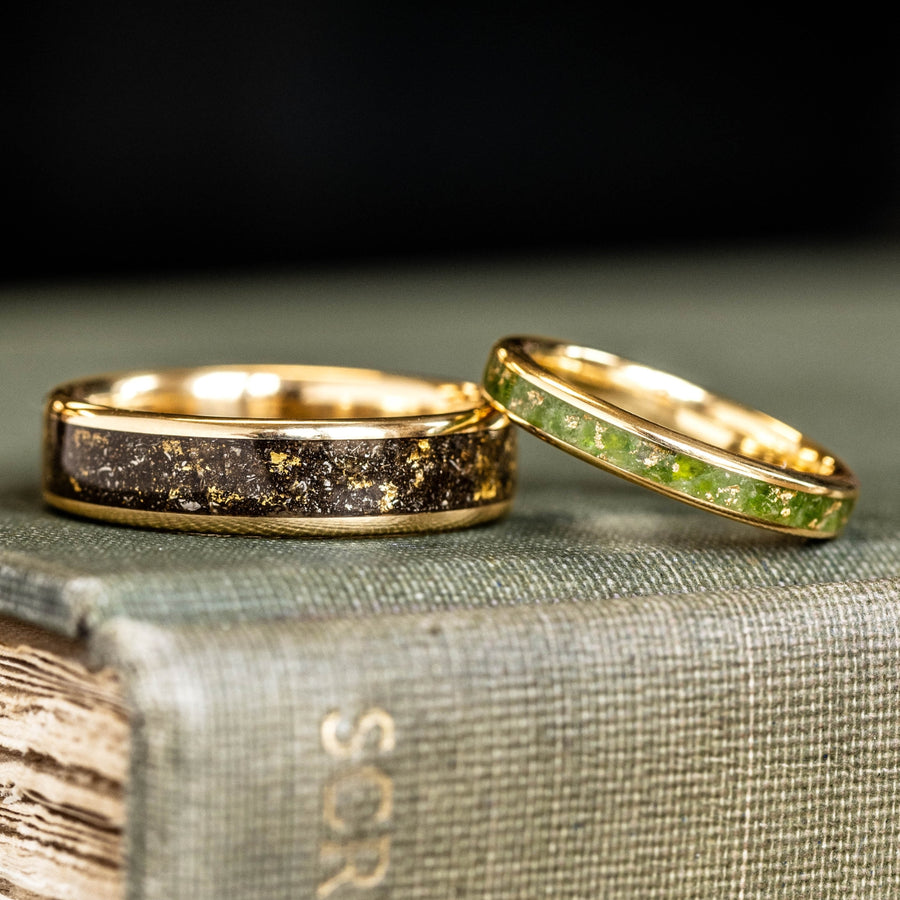 Shown: Stargazer 10k Yellow Gold 6mm Width | Erinn 10k Yellow Gold 3mm Width