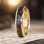 The Stargazer | Men's Gold Wedding Band with Meteorite & Gold Flakes