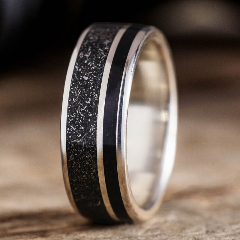 The Dark Star in Silver | Men's Whiskey Barrel & Meteorite Sterling Silver Wedding Band