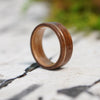 (In-Stock) The USS North Carolina - Teak Wood Wedding Band with Whiskey Barrel and Offset Yellow Gold Inlay - Size 11.75/8mm Wide