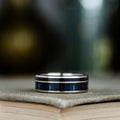 (In-Stock) The Celtic - Scottish National Tartan | Men's Titanium Wedding Band with Whiskey Barrel & Tartan - Size 9.25 | 8mm Wide