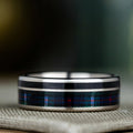 (In-Stock) The Celtic - Scottish National Tartan | Men's Titanium Wedding Band with Whiskey Barrel & Tartan - Size 9.25 | 8mm Wide