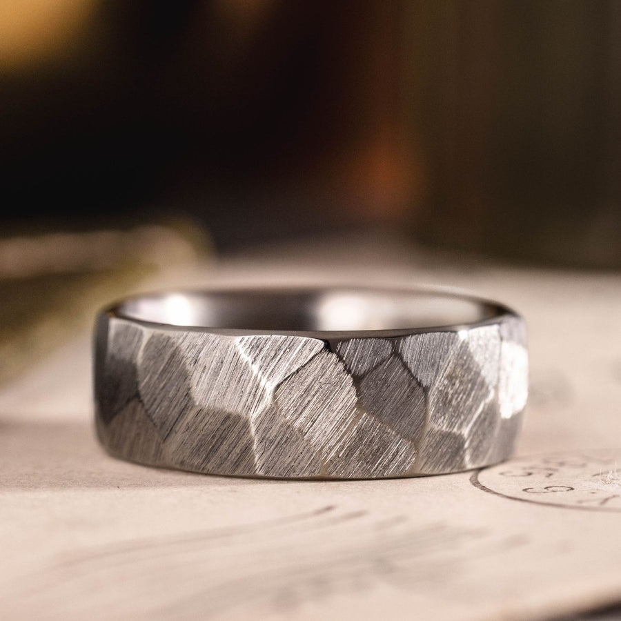 The Apollo Hammered Silver Rustic and Main ::Shown in 8mm Wide | Titanium