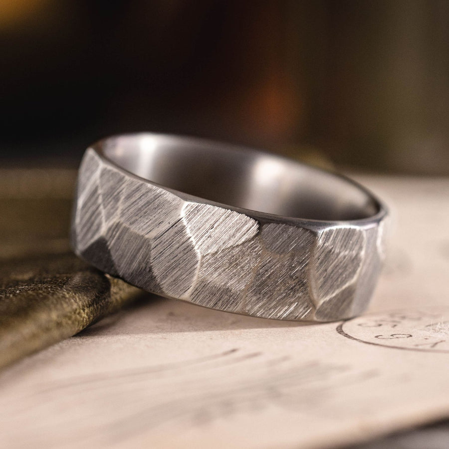 The Apollo Hammered Silver Rustic and Main ::Shown in 8mm Wide | Titanium