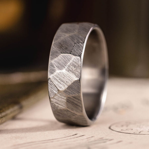 The Apollo Hammered Silver Rustic and Main ::Shown in 8mm Wide | Titanium