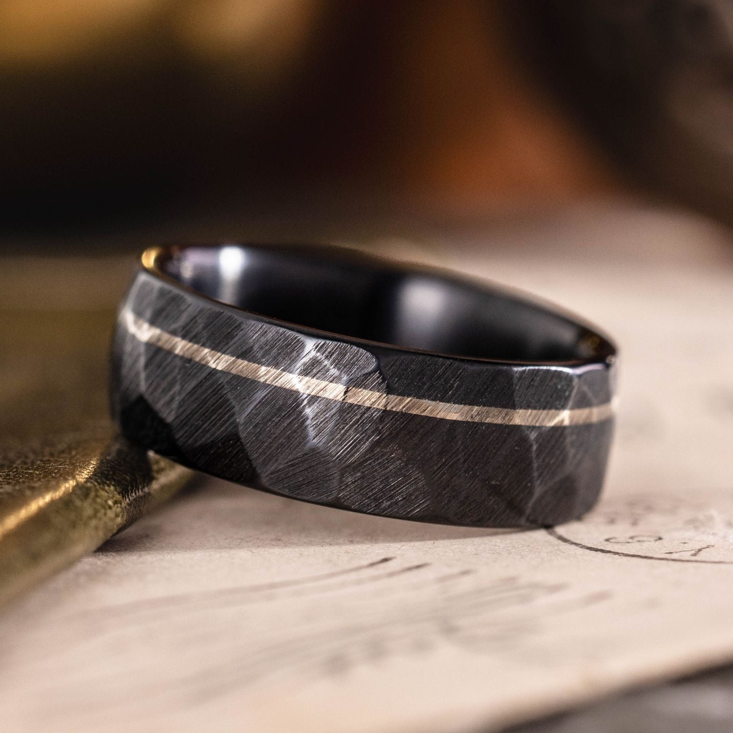 The Apollo Noir | Men's Faceted Black Titanium Wedding Band with