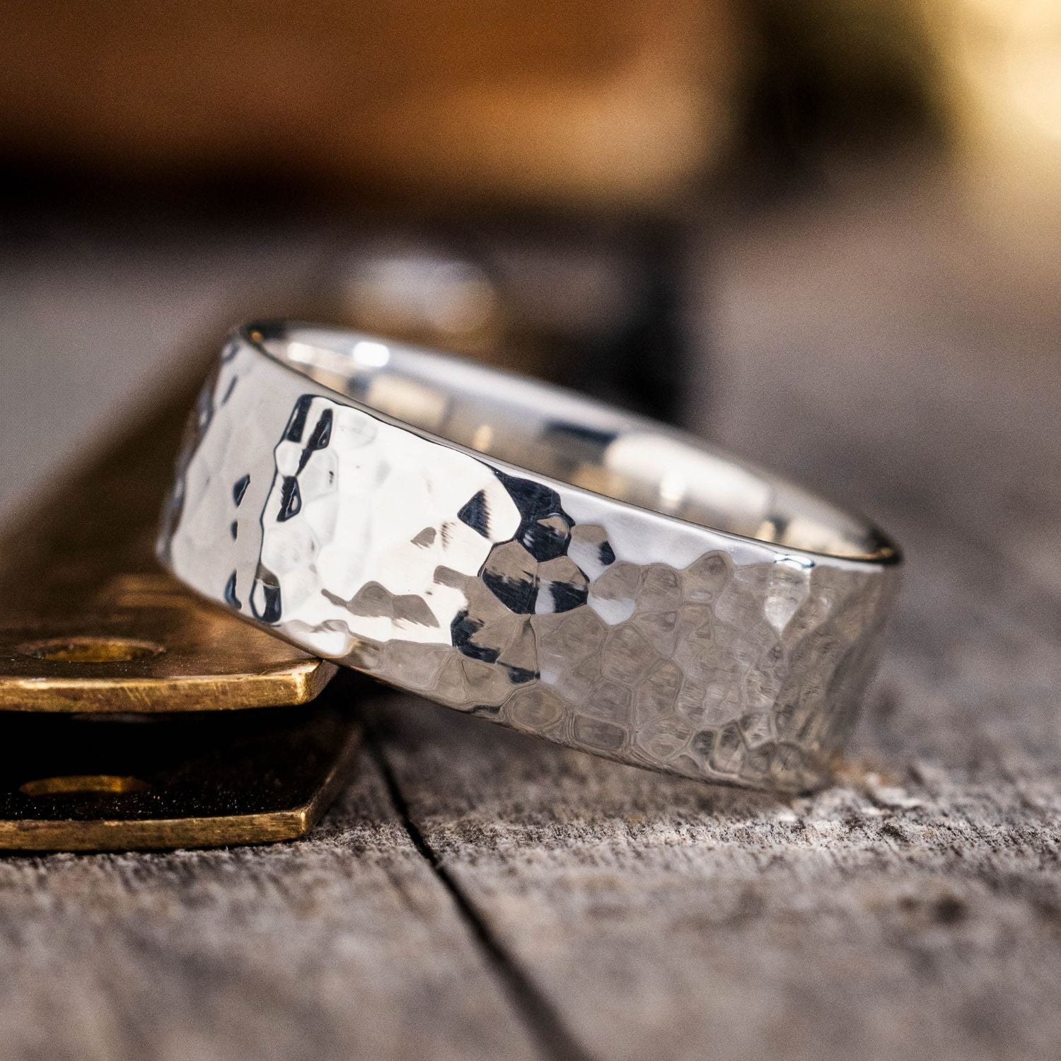 The Arche | 8mm Men's Hammered Silver Wedding Band – Rustic and Main