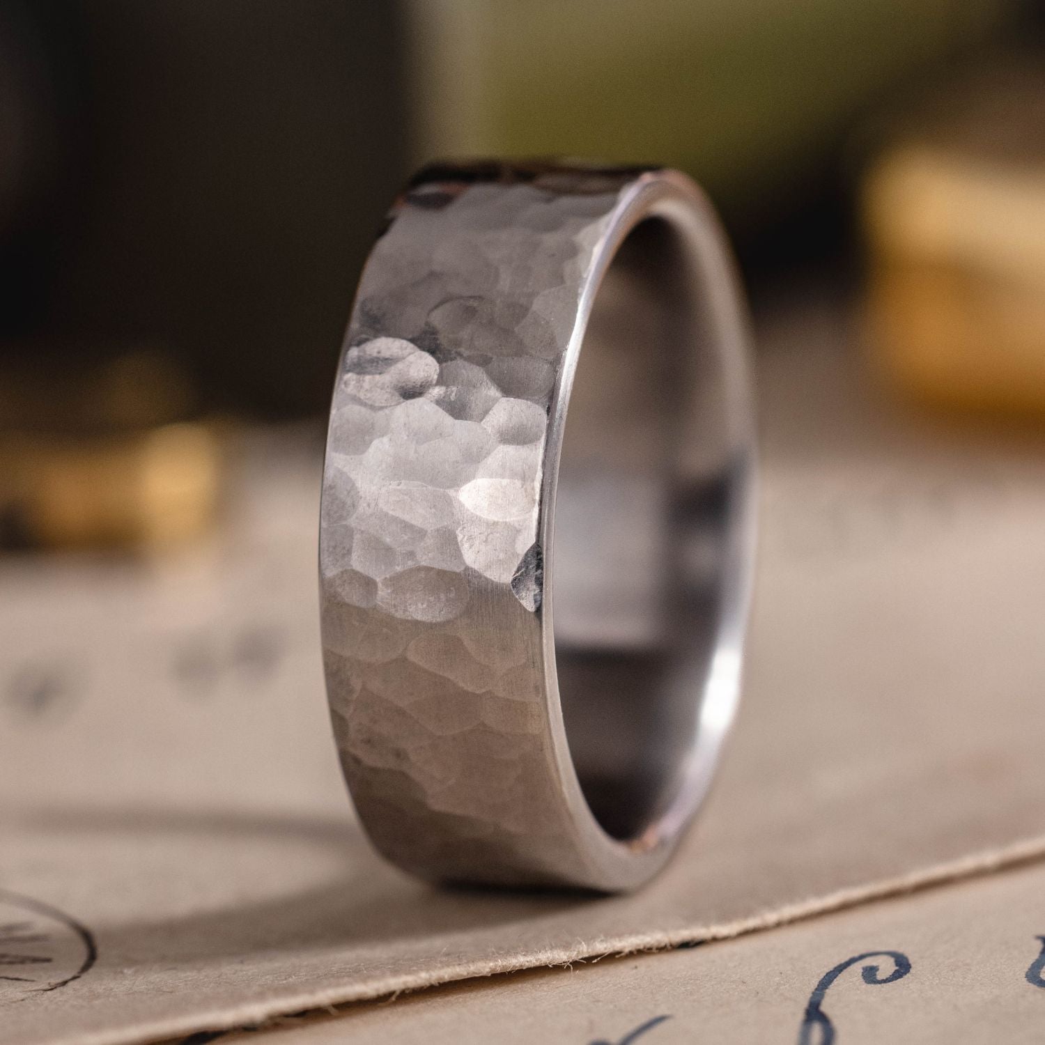 希少 undercover fragment titanium ring The Arche | 8mm Men's Hammered Titanium Wedding Band – Rustic and Main