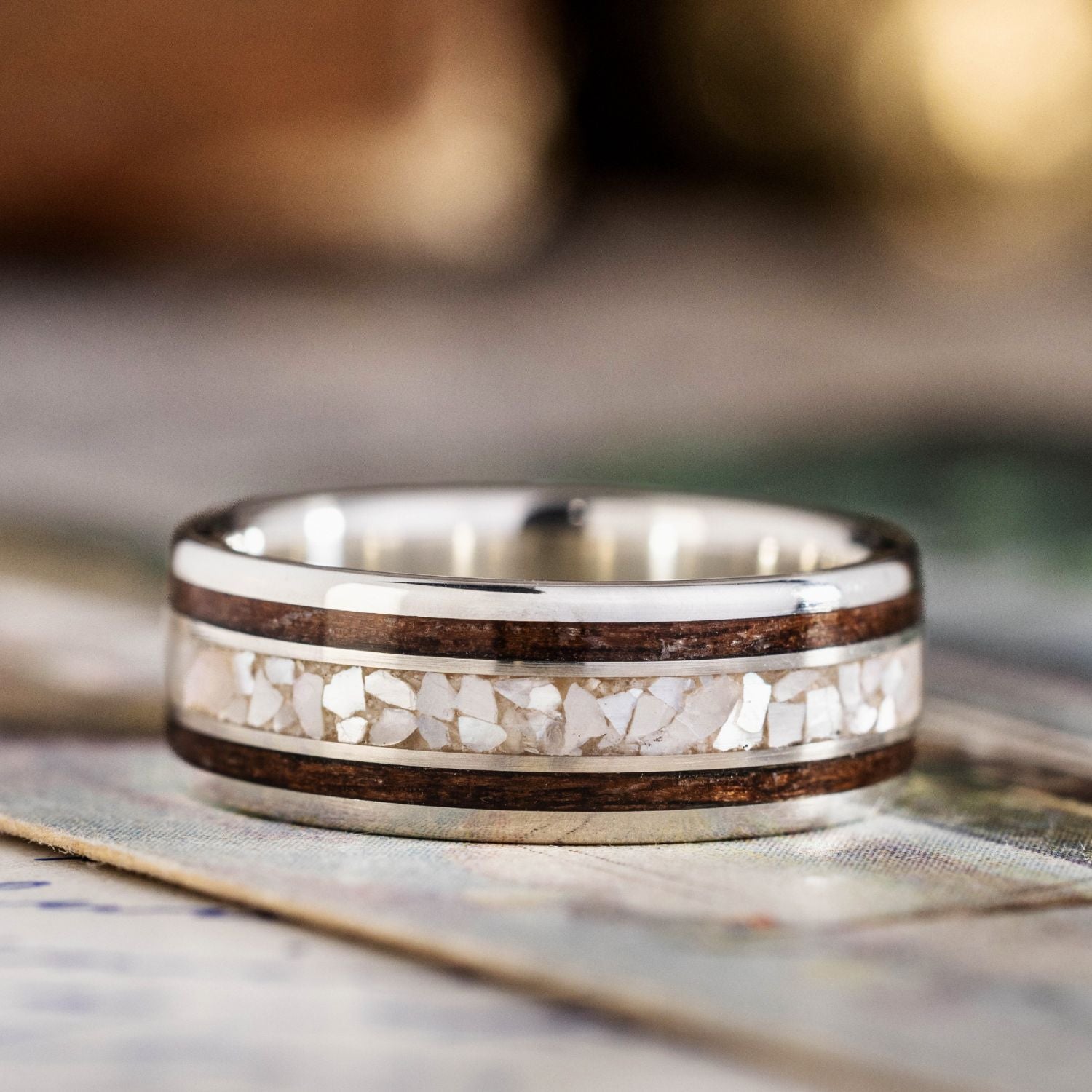 The Archer |Men's Silver Wedding Band with Mother of Pearl & WWII