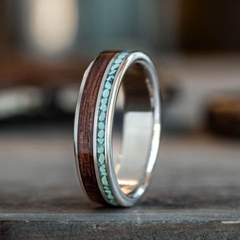 Mens wood and hot sale turquoise rings