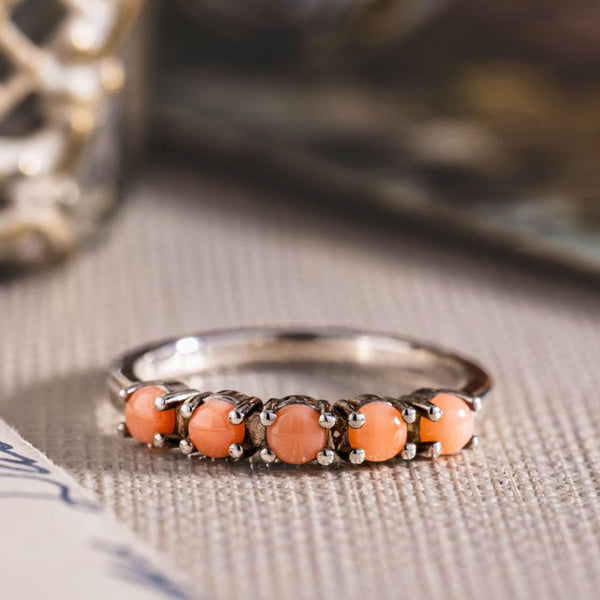 The Auralie | Natural Pink Coral Half Eternity Band – Rustic and Main