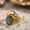 The Beatrix & Skye | Oval Moss Agate Engagement Ring & Gold Contour Bridal Set
