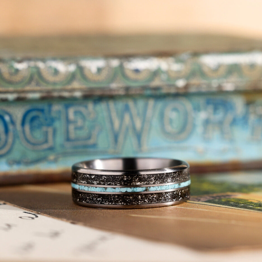 The Black Sky | Men's Meteorite & Turquoise Titanium Wedding Band