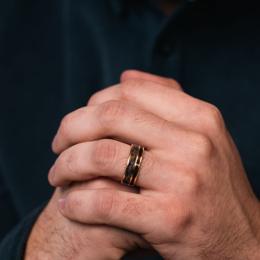 :: Shown in 8mm Wide | 18K Yellow Gold | Dark Elk Antler
