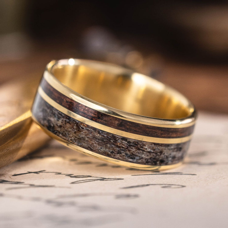 :: Shown in 8mm Wide | 18K Yellow Gold | Dark Elk Antler
