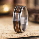 The Captain | Men's Titanium Wedding Band with Whiskey Barrel and Teak Wood Inlays