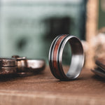 The Captain | Men's Titanium Wedding Band with Whiskey Barrel and Teak Wood Inlays