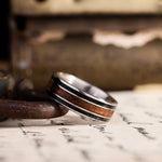 The Captain | Men's Titanium Wedding Band with Whiskey Barrel and Teak Wood Inlays