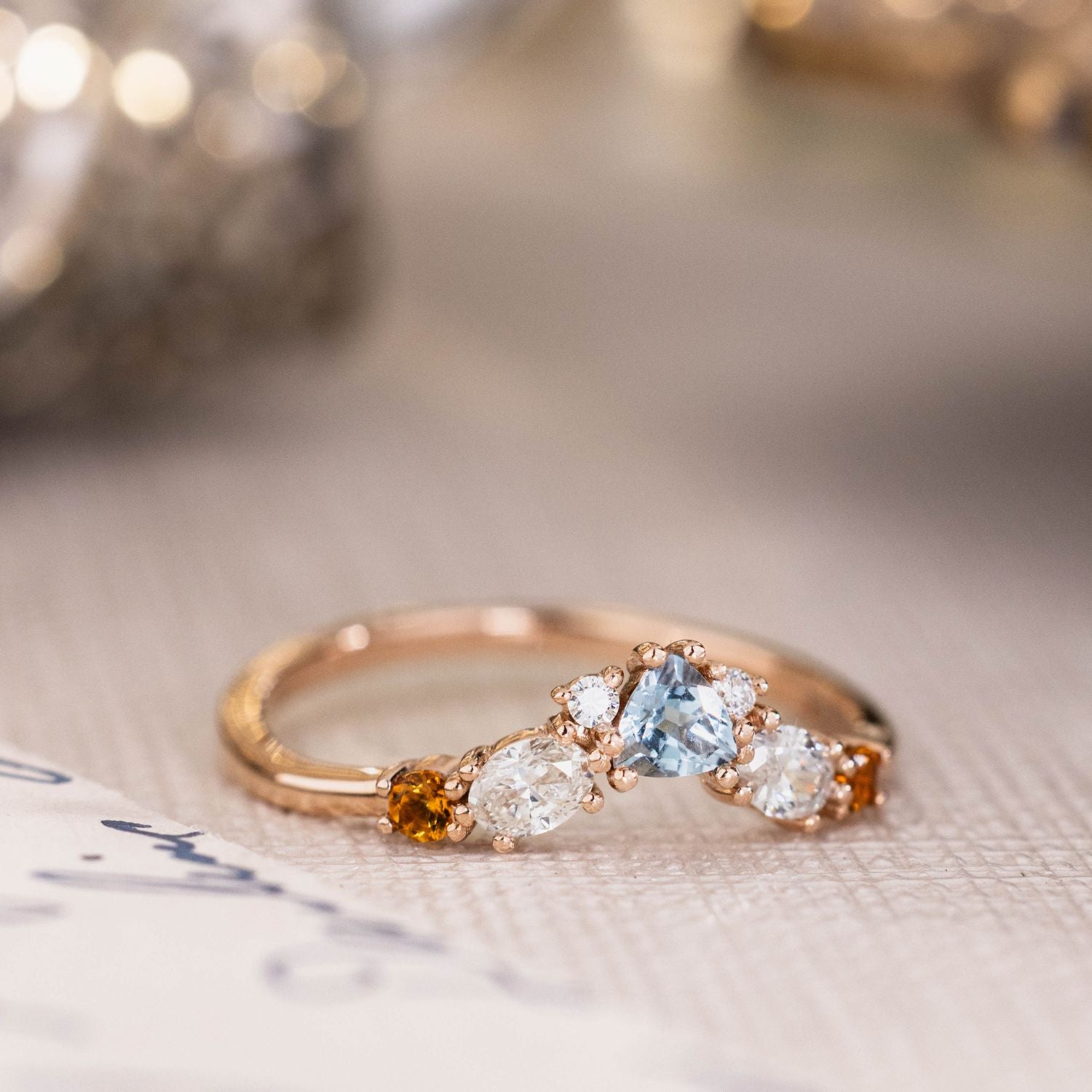 The Clementine |Aquamarine Contour Band with Natural Diamond and