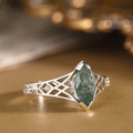 The Cordelia | Marquise Moss Agate Engagement Ring with Garden Trellis Setting