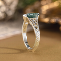 The Cordelia | Marquise Moss Agate Engagement Ring with Garden Trellis Setting