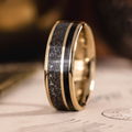 The Dark Star | Men's Gold Whiskey Barrel Wood & Meteorite Dust Wedding Band