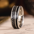 The Dark Star | Men's Gold Whiskey Barrel Wood & Meteorite Dust Wedding Band