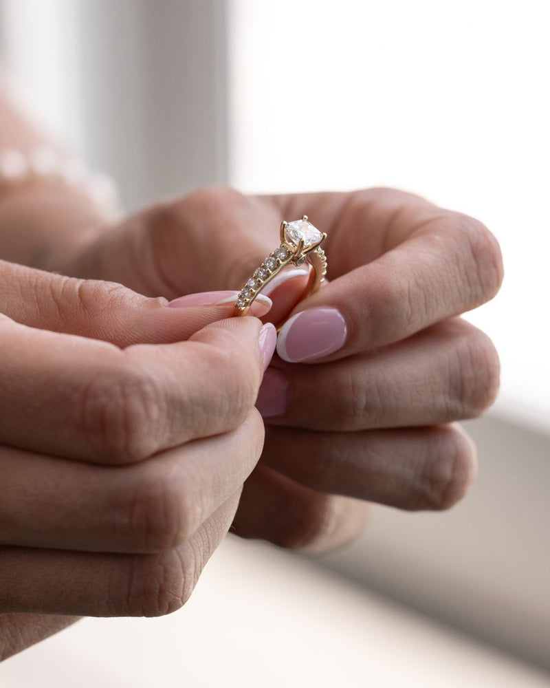 Cushion-Cut Diamond & Pavé Bridal Set