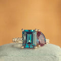 The Elara | Alexandrite and London Blue Topaz Toi et Moi, Two Stone Engagement Ring with Diamond Accents