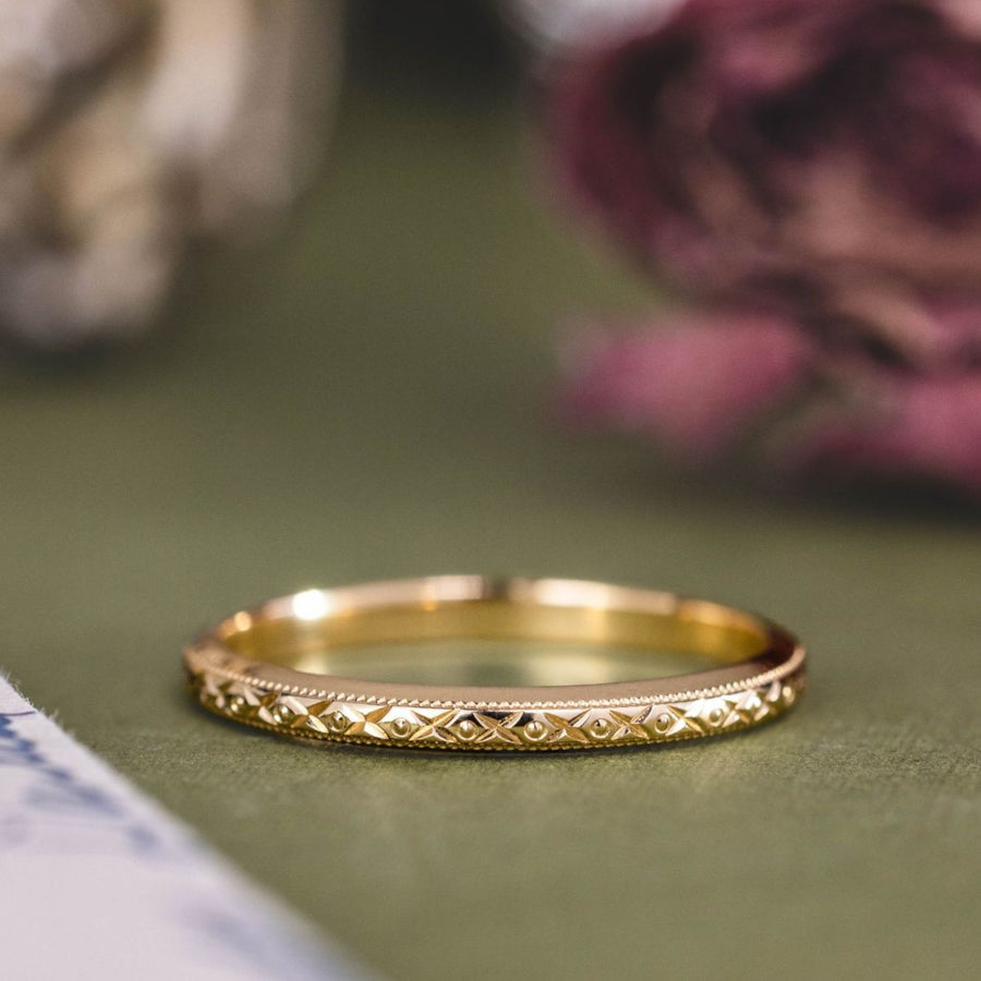 the-fiona-vintage-inspired-solid-gold-stackable-wedding-band-milgrain-accents
