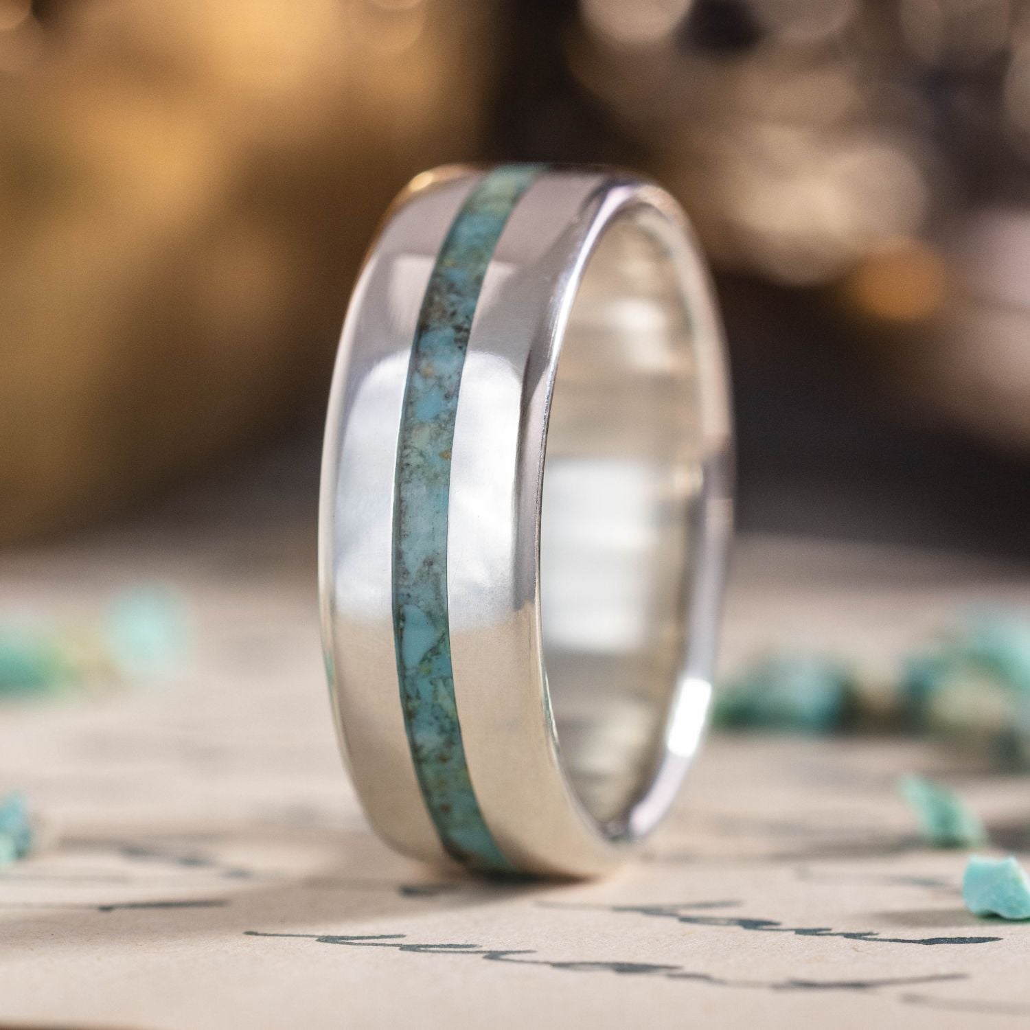 The Gemini |Gemini Men's Turquoise Inlay Silver Wedding Band