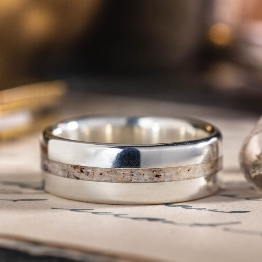 The Gemini | Men's Silver Wedding Band with Elk Antler Inlay