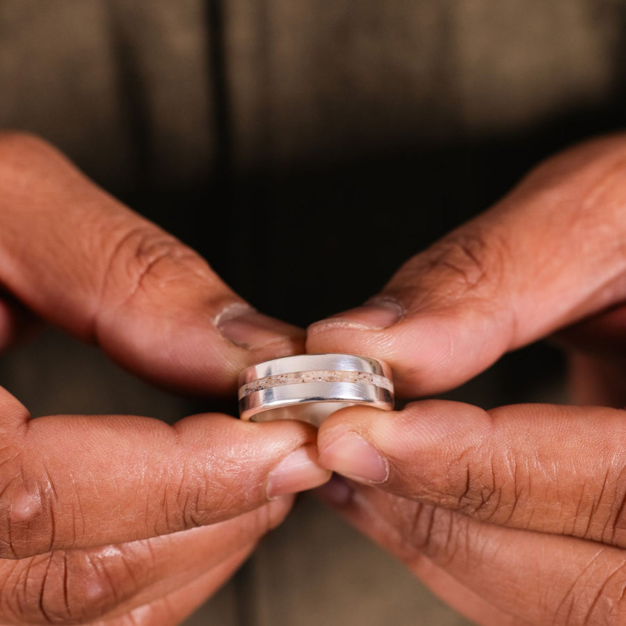 The Gemini | Men's Silver Wedding Band with Elk Antler Inlay