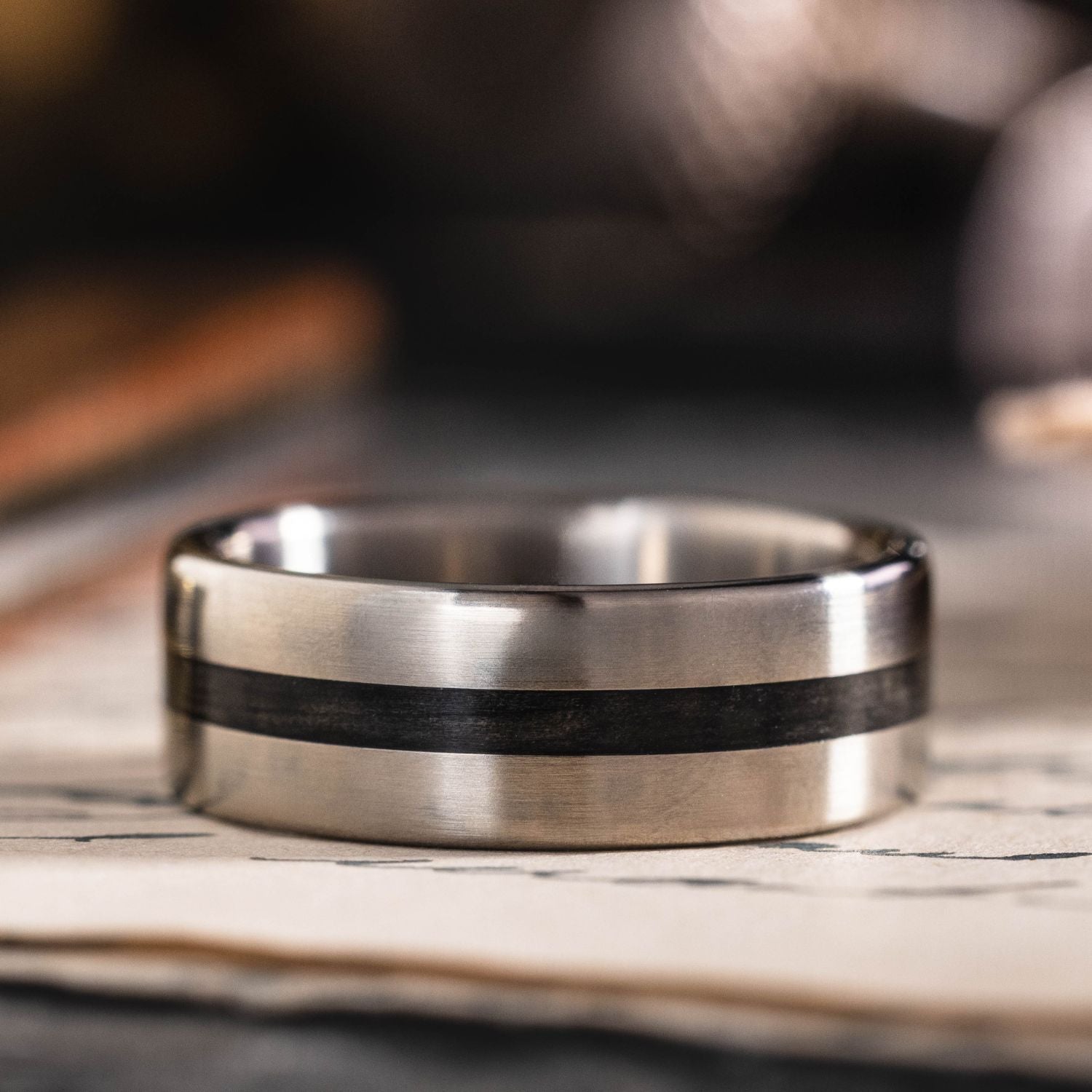 The Gemini |Men's Titanium Wedding Band with Whiskey Barrel Inlay