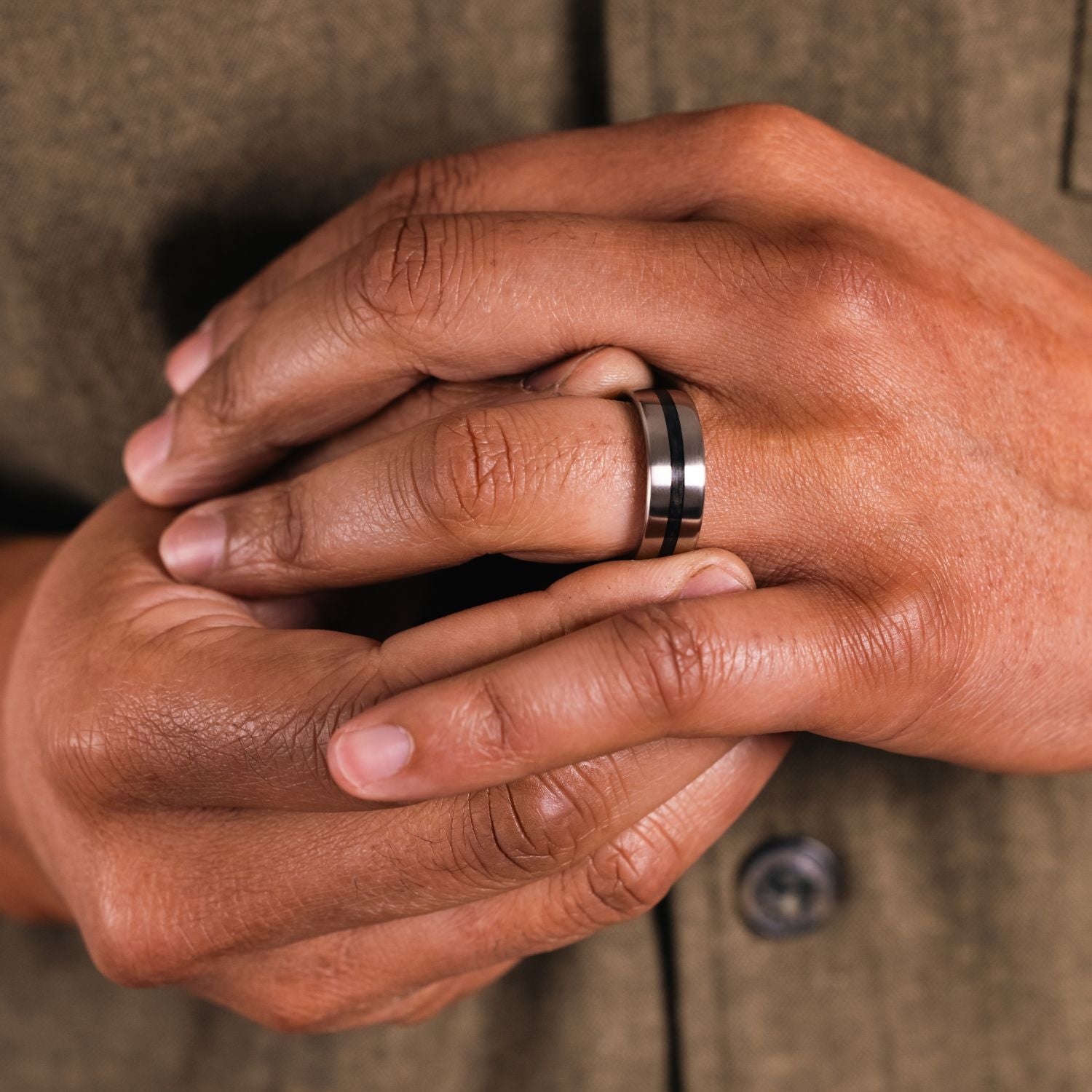 The Gemini |Men's Titanium Wedding Band with Whiskey Barrel Inlay