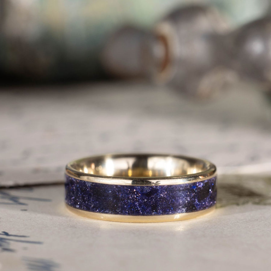 The Goldstone | Solid Gold Ring with Blue Goldstone Inlay