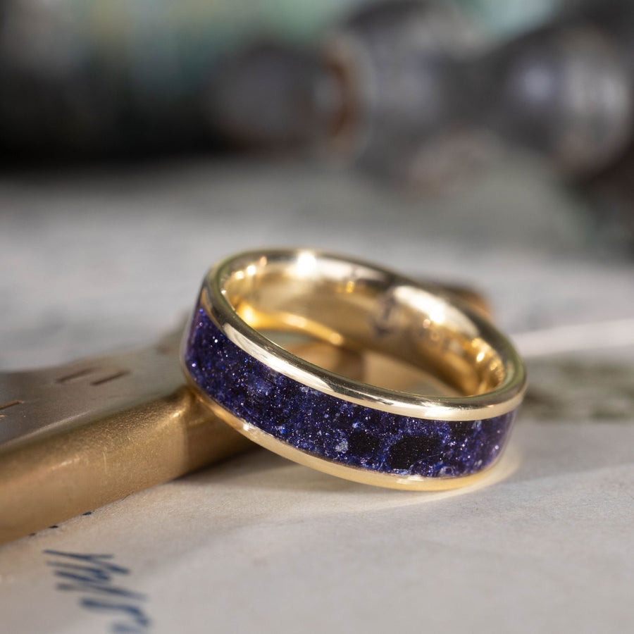 The Goldstone | Solid Gold Ring with Blue Goldstone Inlay