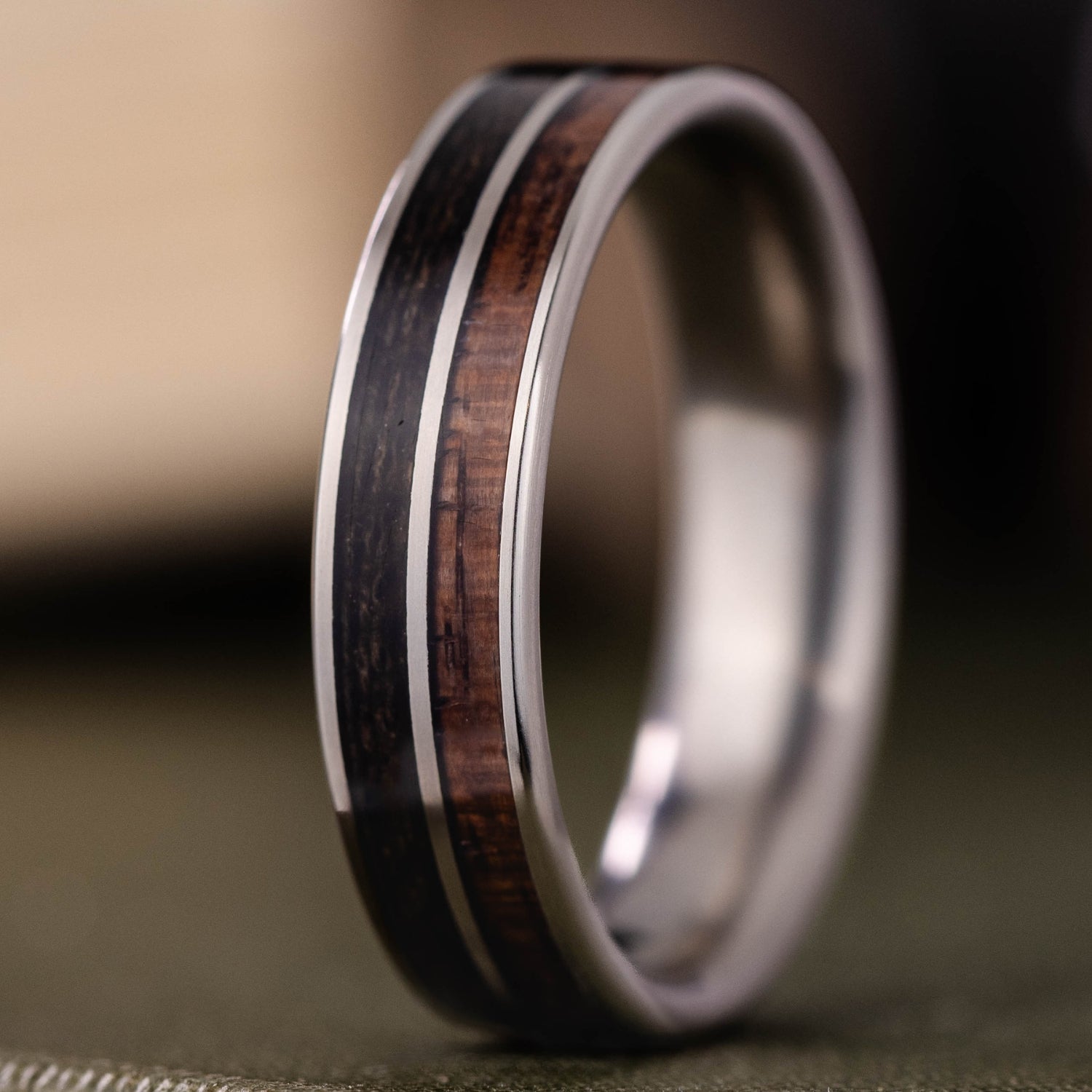 Men's Titanium Wedding Band with Rifle Stock Wood & WWI Uniform - Size ...