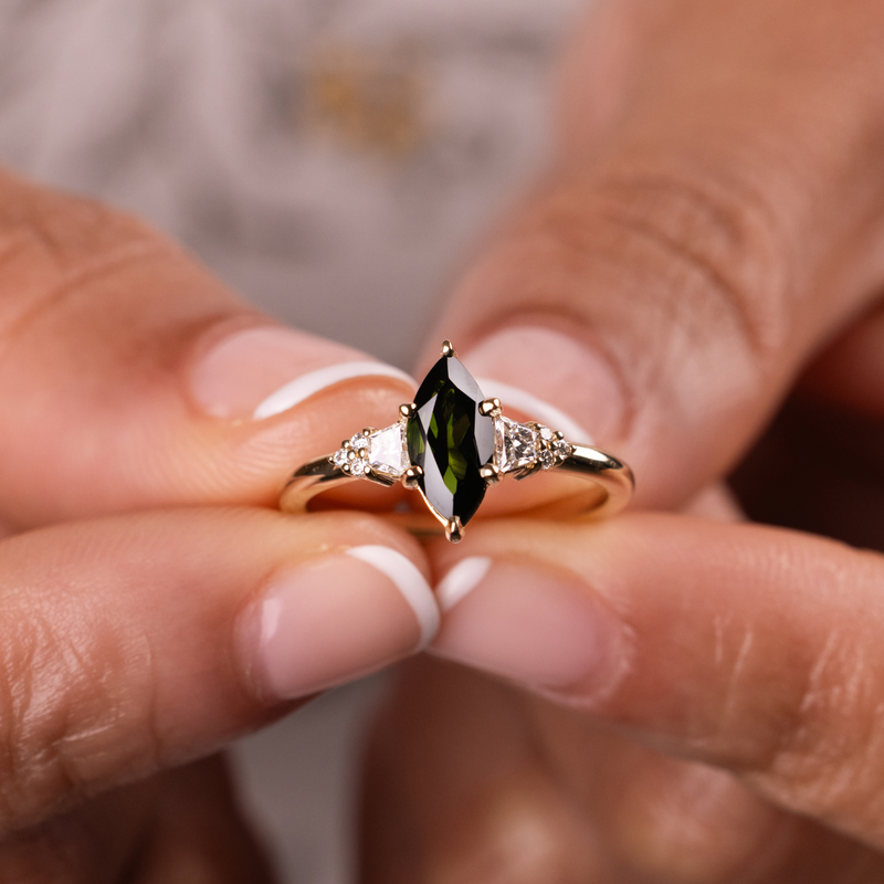 Green Tourmaline Marquise with Diamond Accents