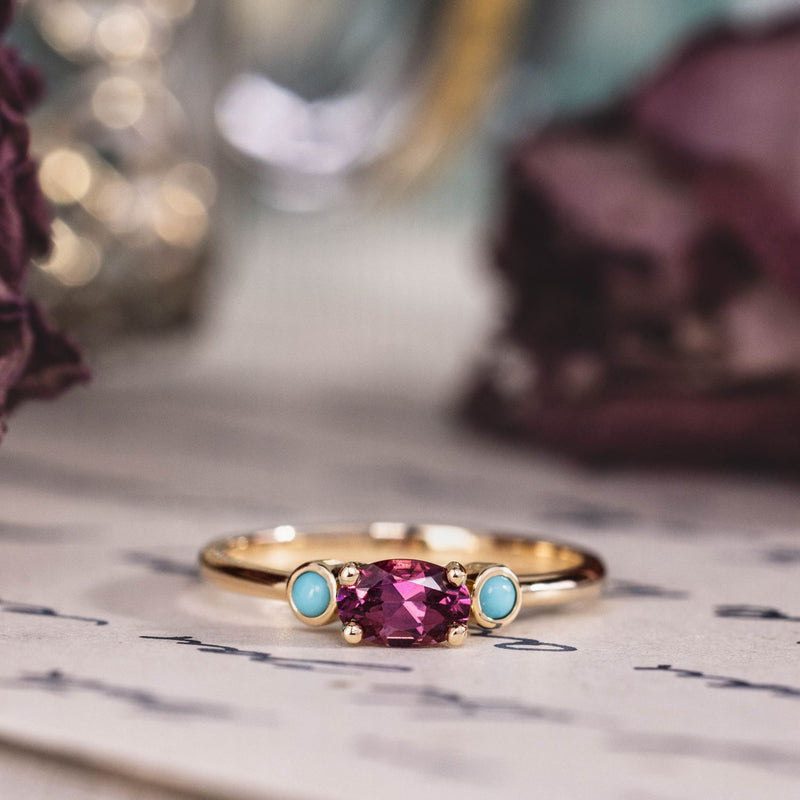 Oval Garnet with Turquoise Side Stones – Rustic and Main