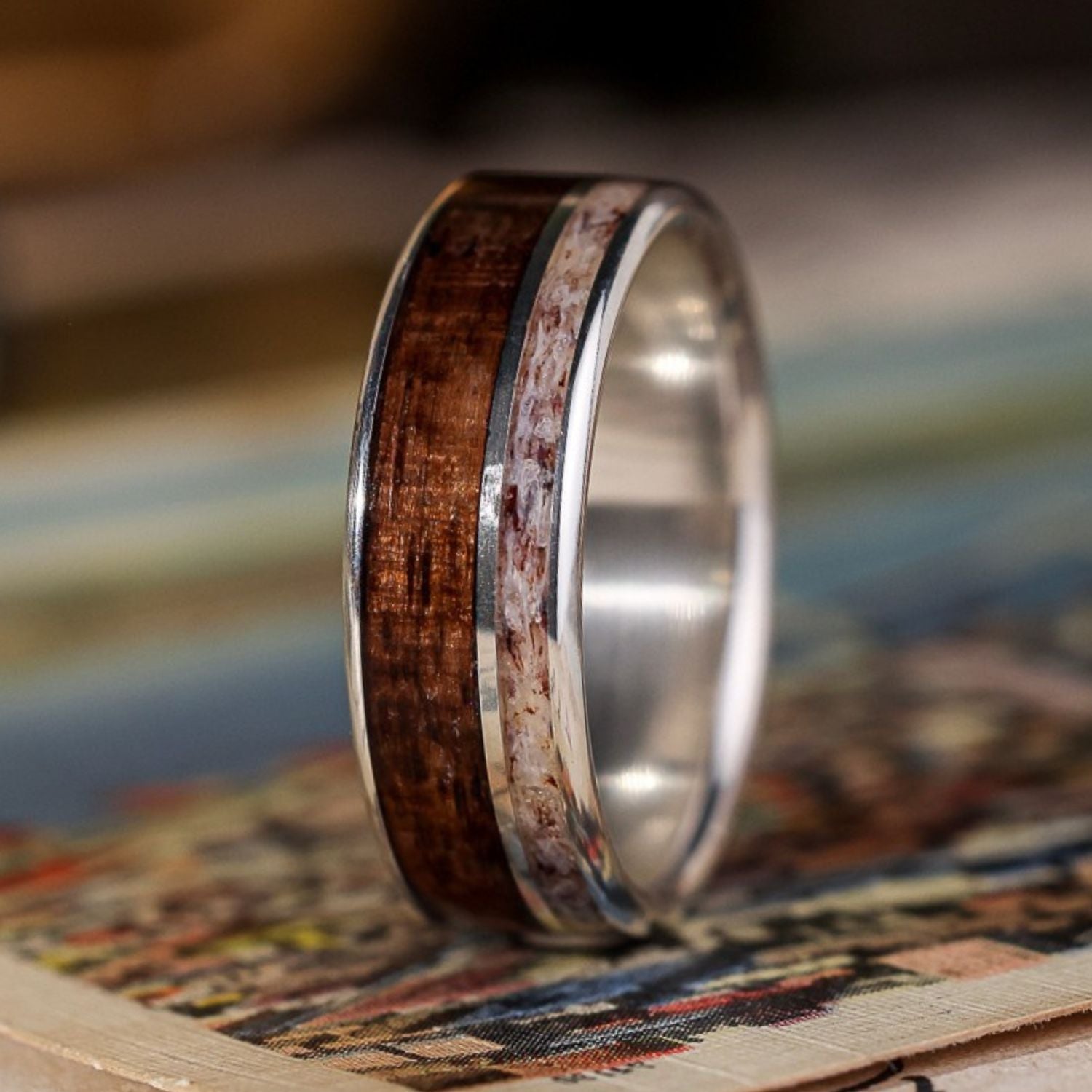 The High Country |Men's Silver Wedding Ring with Elk Antler