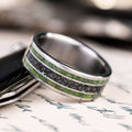 the-intergalactic-mens-titanium-wedding-band-with-meteorite-and-imperial-diopside-inlays