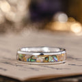 the-isle-womens-silver-ring-abalone-shell-gold-flakes-rustic-and-main :: Shown in 4mm Wide | Silver