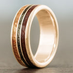 The Jurassic in Gold | Men's Gold Wedding Band with Dinosaur Bone, Meteorite & Fossilized Amber