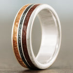 The Jurassic in Gold | Men's Gold Wedding Band with Dinosaur Bone, Meteorite & Fossilized Amber