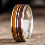 The Jurassic in Silver | Men's Silver Wedding Band with Dinosaur Bone, Meteorite & Fossilized Amber