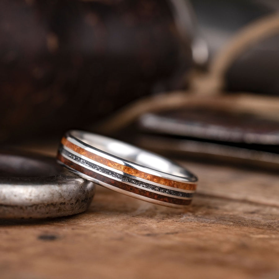 the-jurassic-men-silver-wedding-band-meteorite-amber-dinosaur-bone-size-14-5-6mm-wide-rustic-and-main